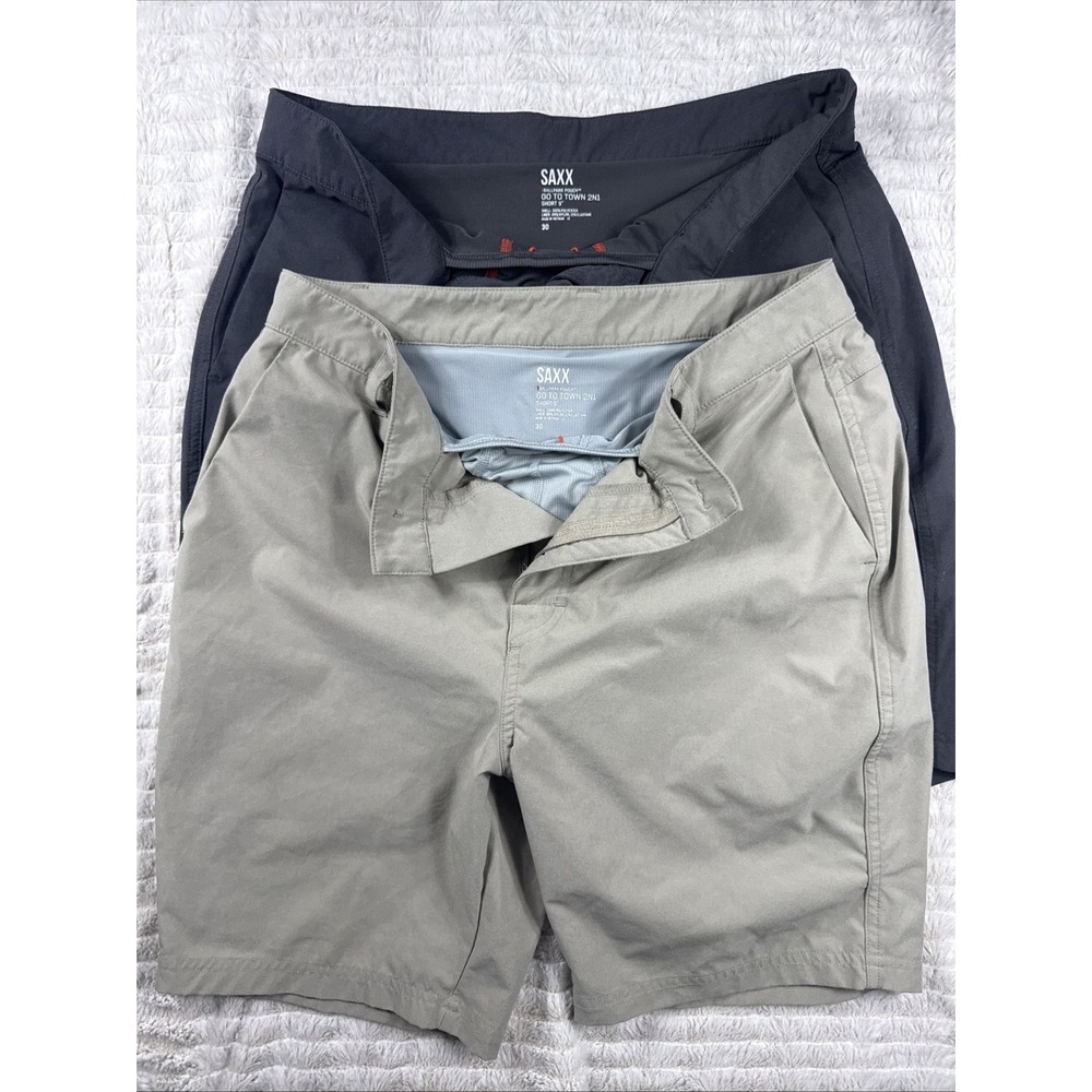 Saxx Men 30x7" Go To Town 2N1 Shorts Lot Of 2 Gray & Tan BallPark Lined Pouch